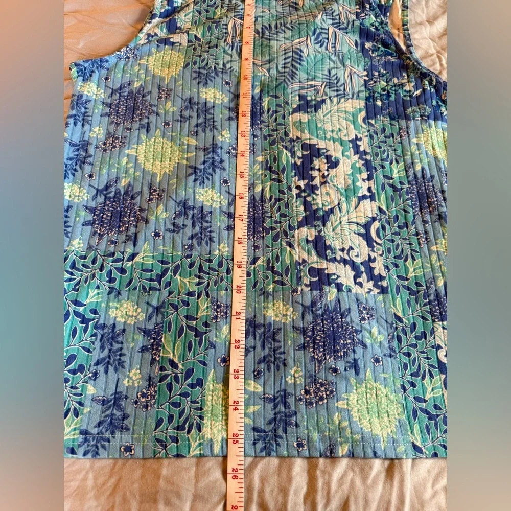 Cathy Daniels Blue & Teal Floral Patchwork Collared Sleeveless Top - Picture 9 of 12